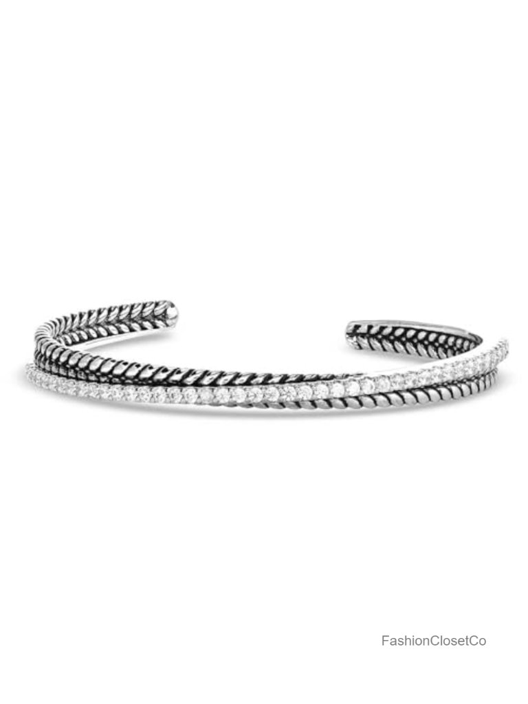 Sterling Silver Adjustable Cuff Bracelet With Round Stones